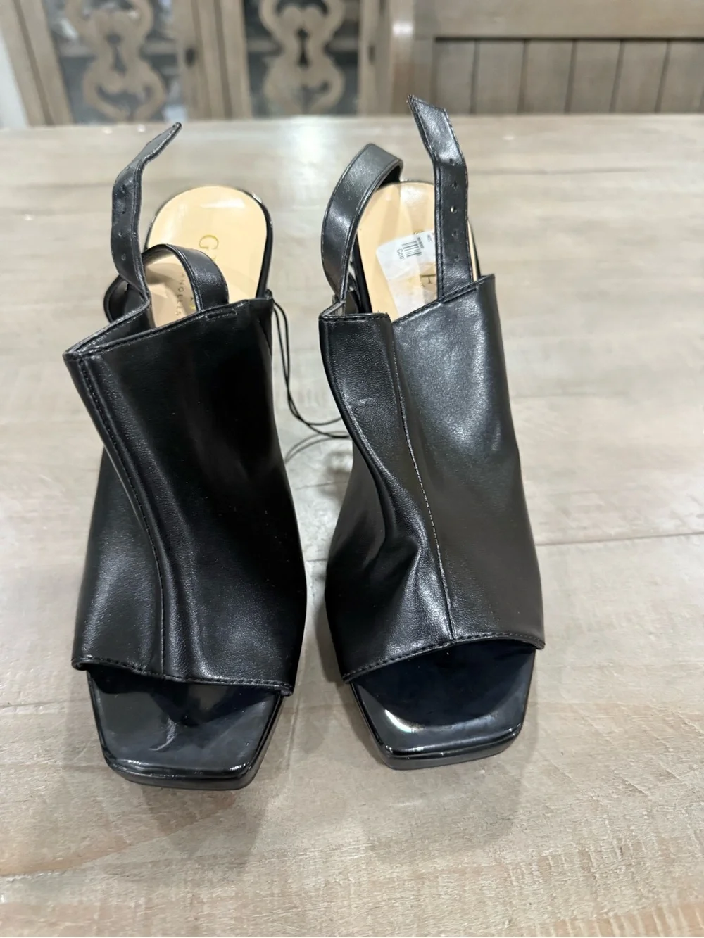 GUESS Black Peep Toe Platform Stiletto Heels Slingback Size 6.5M NWOT